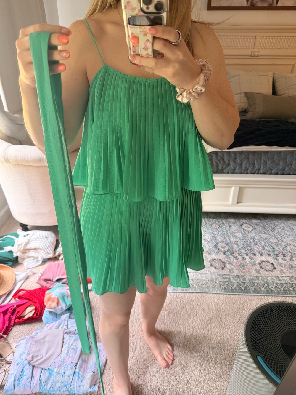 She + Sky Green Pleated Romper | Size Medium